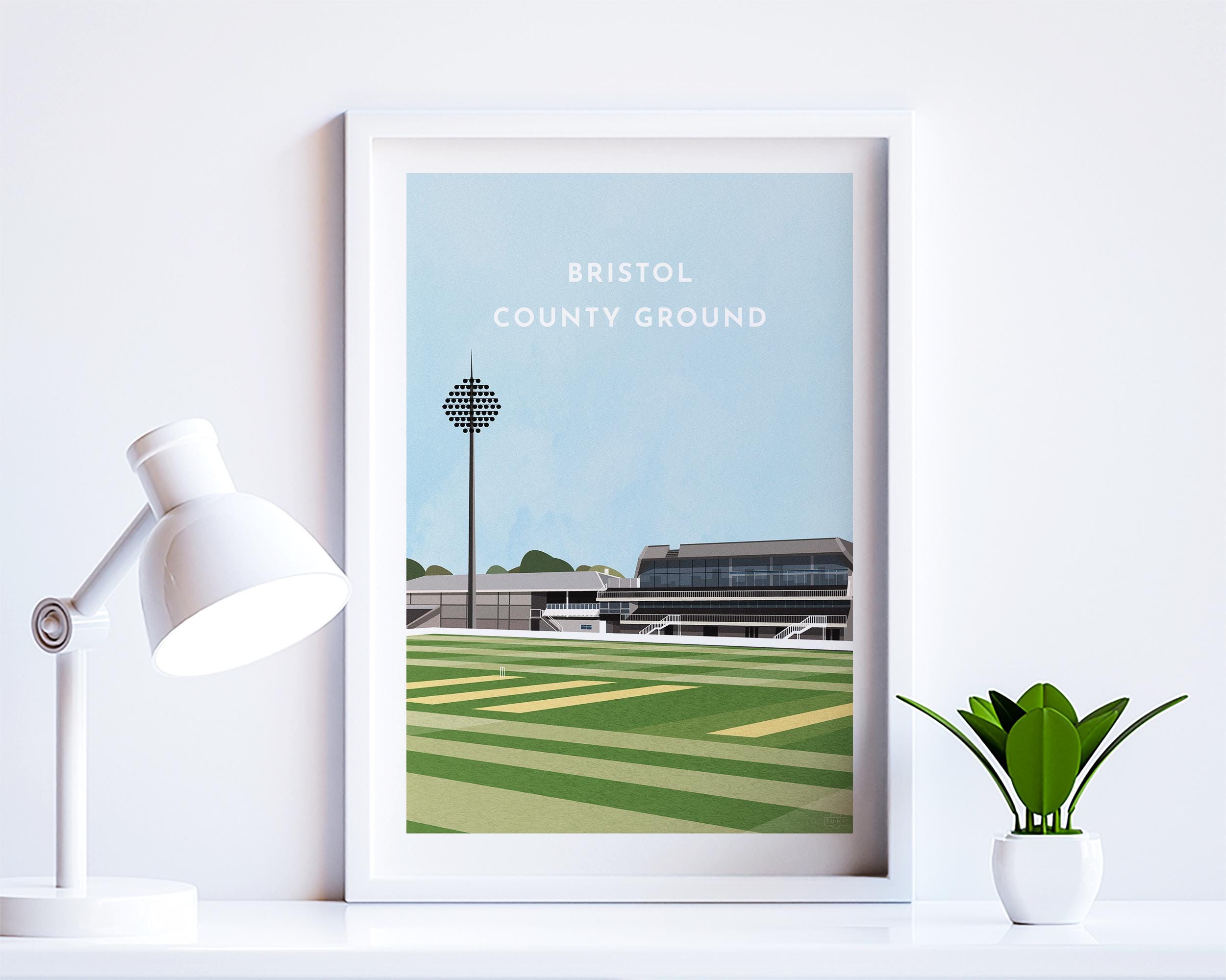 Gloucestershire County Cricket Poster Gift, Bristol County Ground Travel Art Print, Unique Cricket Fan Gifts for Men Women