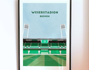 Bremen Weserstadion fotbollstryck - minimalistisk tysk fotbollsaffisch väggkonst gåva