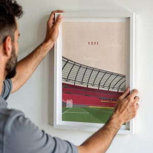 Illustrazione dello stadio di calcio Stadio Olimpico di Roma, poster della squadra di calcio italiana, A4 A3 A2 A1 con o senza cornice, arte minimalista strutturata