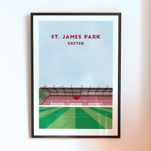Exeter City Football Stadium Print - St. James Park Contemporary Wall Art - Football Poster Gift for Fans - Personalised Devon Illustration