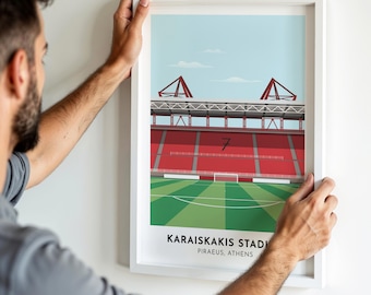 Olympiacos Football Gift - Karaiskakis Stadium Print -  Piraeus Attica Art Poster Greece - Gift for Greek Friend