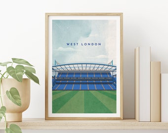 Chelsea Print Gift - The Bridge Poster - West London - Travel Art London - Gift for Him - Retro Poster