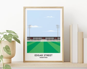 Hereford FC / Hereford United Football Ground, Edgar Street Stadium Art Print Illustration, Retro Football Memorabilia