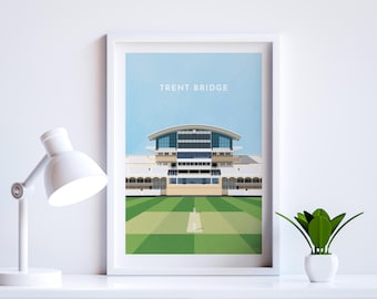 Nottinghamshire County Cricket Trent Bridge Art Print - Framed or Unframed Option - Popular Gift for Cricket Lover - UK Illustrated and Made