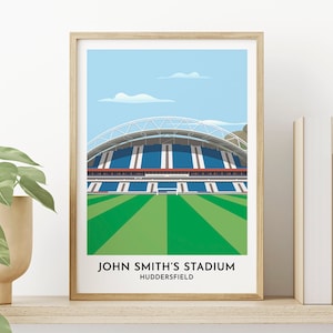 Presente de futebol do Huddersfield - Presente de arte do estádio John Smith - Pôster de futebol de Yorkshire - Presente de aniversário de 60 anos para homens e mulheres
