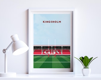 Gloucester Rugby Poster - Kingsholm Stadium - Minimalist Illustrated Rugby Print Gift