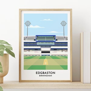 Warwickshire Cricket Art Print - Edgbaston Ground Poster - Birmingham Illustration - Cricket Ground - 30th Birthday Gift