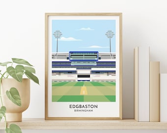 Warwickshire Cricket Art Print - Edgbaston Ground Poster - Birmingham Illustration - Cricket Ground - 30th Birthday Gift