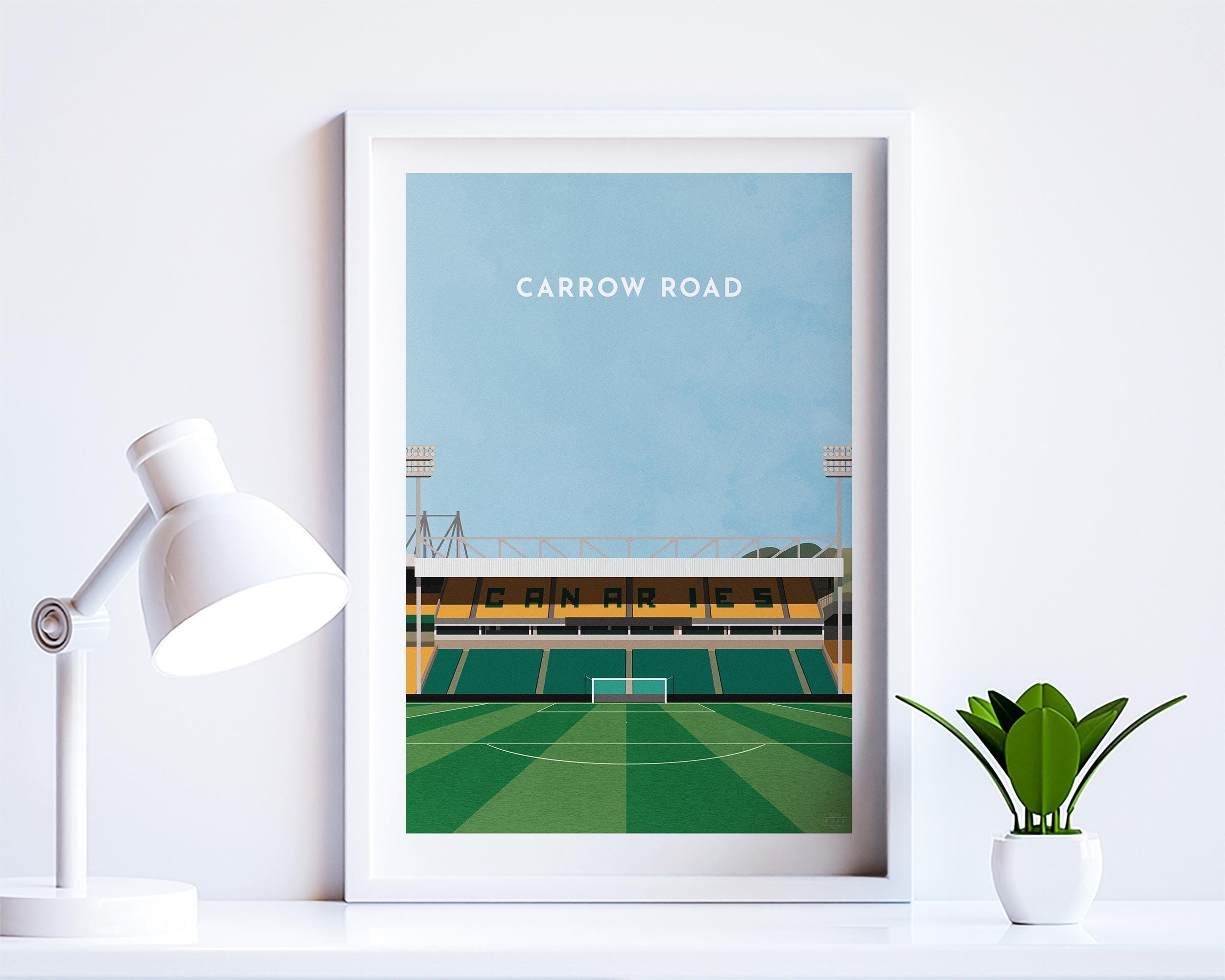 Norwich City Football Print, Minimalist Carrow Road Stadium Art Poster, Framed or Unframed Gift for Men