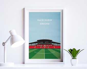 Cadeaux impression football Wrexham FC, affiche d&#39;art moderne du stade de l&#39;hippodrome, cadeaux de football pour lui et elle