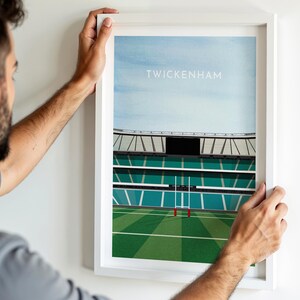Impresión de regalo de rugby de Inglaterra Twickenham / Póster gráfico minimalista del estadio / Arte deportivo para él o ella / Enmarcado y sin marco A4 A3