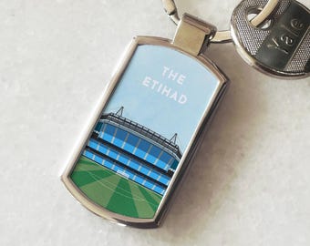 Manchester City Football Key Ring Pendant Gift | Etihad Stadium Art | Soccer Fan Birthday Present | Thoughtful Leaving Home Gift