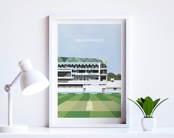 Yorkshire Cricket Print, Headingley Stadium Minimalistisches Poster, Geschenke für Cricket-Fans, gerahmt A4 A3 Wahl