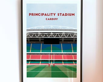 Wales Rugby Principality Stadium Print - Contemporary Welsh Rugby Poster - Sports Fan Wall Art Gift - Personalised Artwork for Men