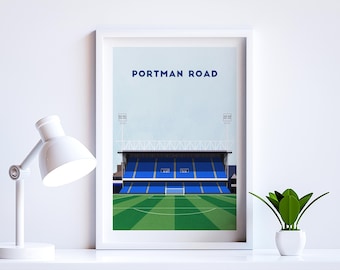 Art mural football Ipswich - stade de Portman Road - cadeau d&#39;illustration affiche de football rétro moderne