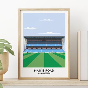 Man City Art Gift - Maine Road Stadium Illustrated Poster - 30th birthday gift for him - Framed Art Print