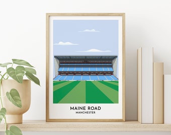 Man City Art Gift - Maine Road Stadium Illustrated Poster - 30th birthday gift for him - Framed Art Print