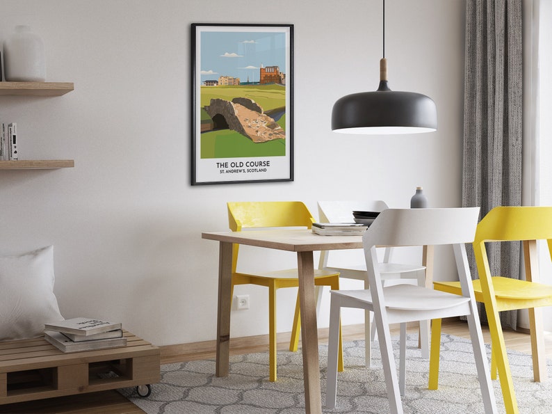 St. Andrews Golf Art Print - Old Course Swilcan Bridge Illustration ...