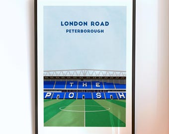 Peterborough United London Road Print - Contemporary Football Stadium Poster - Soccer Wall Art Home Decor - Gifts for Him