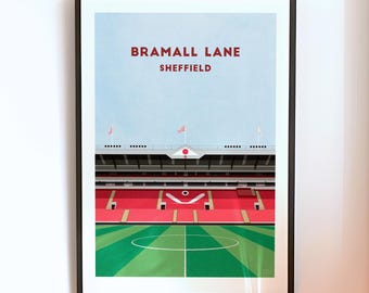 Sheffield United Bramall Lane Print - Contemporary Football Poster, Wall Art Gift