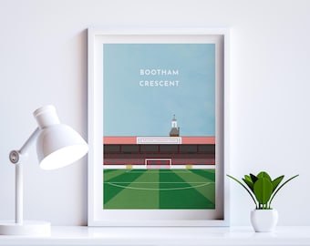 Wydruk artystyczny stadionu Bootham Crescent, stadionu piłkarskiego York City – oprawiony lub nieoprawiony – pamiątkowy prezent dla fanów piłki nożnej – szybka dostawa w Wielkiej Brytanii