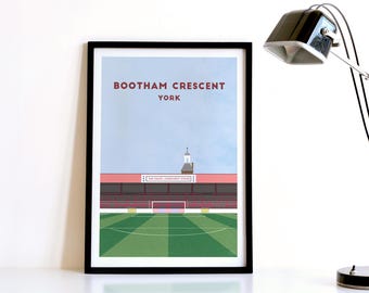 York City Football Print: Retro Bootham Crescent Illustration, Ready Framed Option