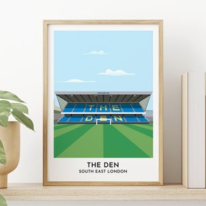 Millwall Football - Stampa artistica illustrata The Den - Presente nel sud di Londra - Regalo per lui - Regalo per l'insegnante