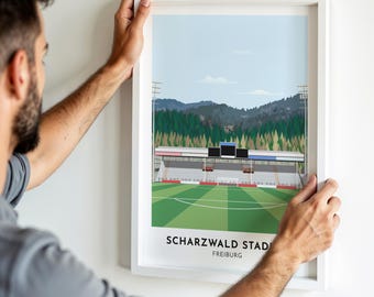 Lámina artística del estadio de fútbol de Friburgo, imagen ilustrada contemporánea del Schwarzwald Stadion, recuerdo del fútbol alemán (con o sin marco)