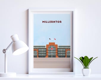 St. Pauli Football Poster - Millerntor Soccer Stadium Illustration - Retro Minimalist Art Print