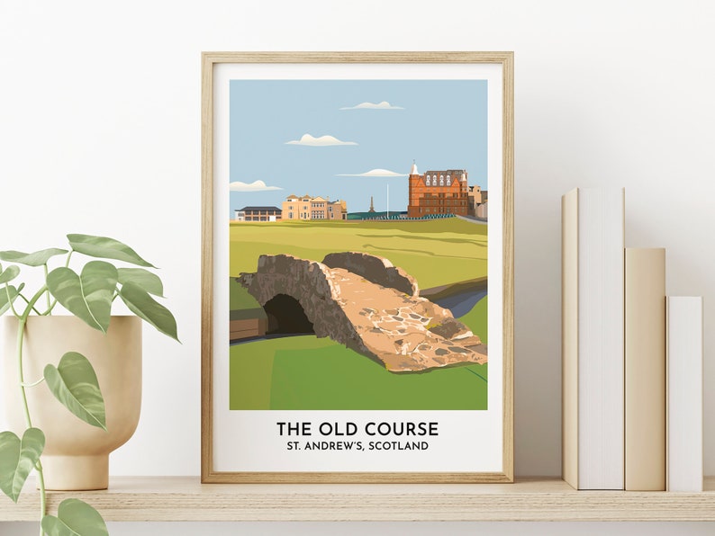 St. Andrews Golf Art Print - Old Course Swilcan Bridge Illustration ...