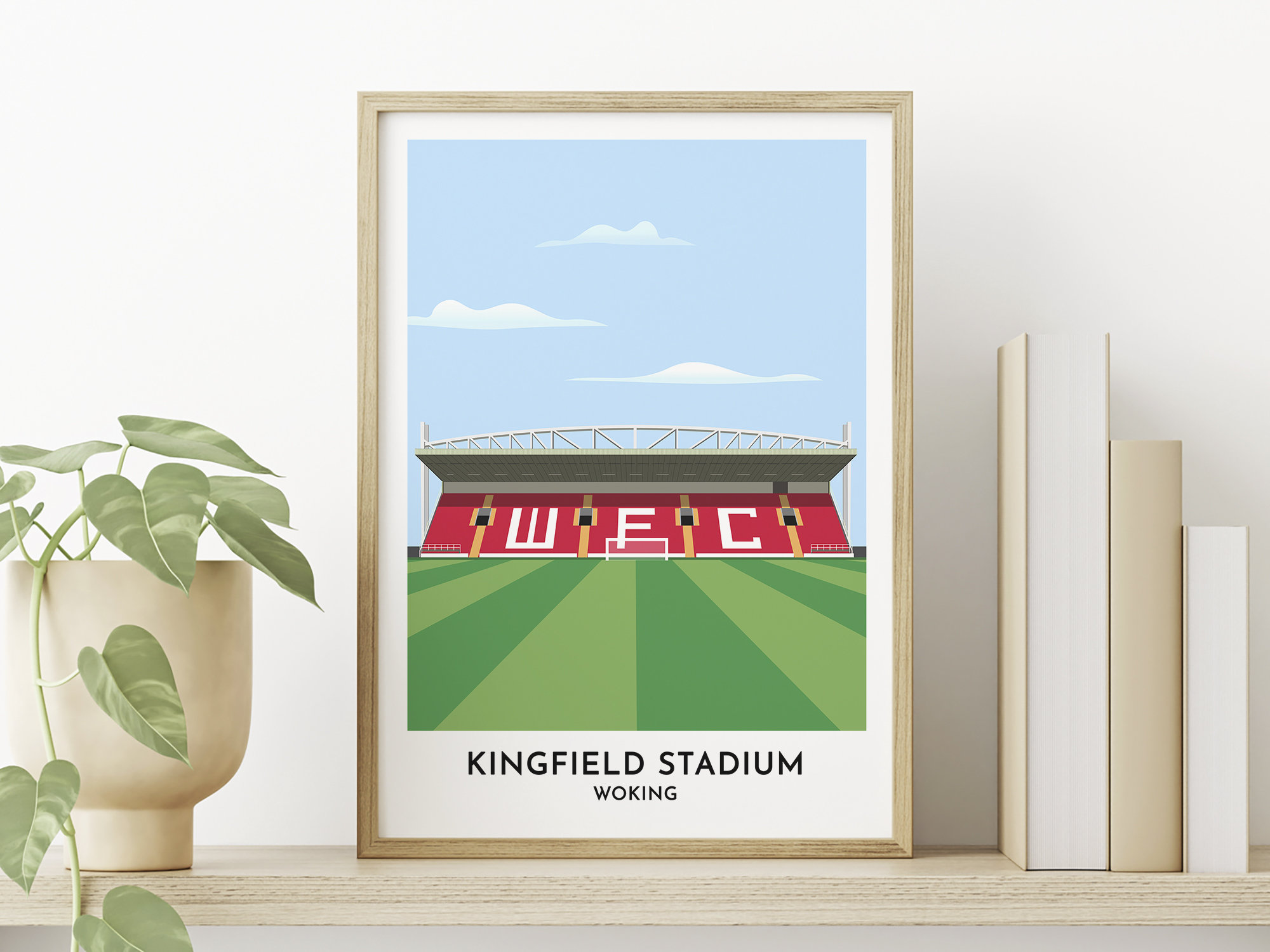 Woking FC Stadium Print Artwork, Kingfield Stadium / Laithwaite Community Stadium Illustrated Poster, Surrey Art