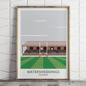 Oldham Rugby, Watersheddings, Roughyeds, Contemporary Print, Gift for Men, Wall Print, Poster, Rugby Stadium, Rugby Union, Xmas Present