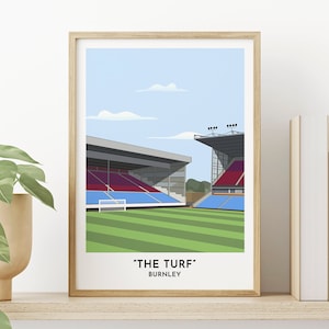 Burnley Football Print, The Turf Stadium Illustrated Art Poster, Framed and Unframed Gift, 50th Birthday Gift