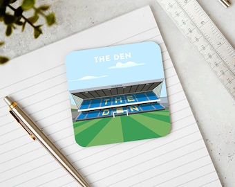 Sottobicchiere regalo Millwall, sottobicchiere con illustrazione dello stadio The Den, i migliori regali economici per i tifosi di calcio