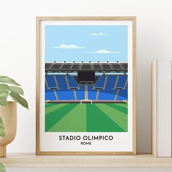 Lazio Roma Italy Football Stadium Art Print - Stadio Olimpico Illustration Poster - Rome Travel Art Poster