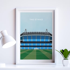 Manchester City Football Etihad Stadium Art Print - Framed or Unframed Option - Great Stylish Fan Gift for Him Her - Fast UK Delivery