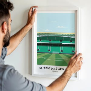 Sporting Lisbon Football Art Print, Estádio José Alvalade Illustrated Artwork, Poster for Portuguese Futebol Fan, Modern Style Wall Decor