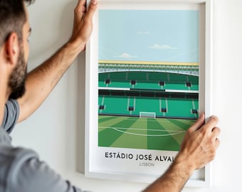 Sporting Lisbon Football Art Print, Estádio José Alvalade Illustrated Artwork, Poster for Portuguese Futebol Fan, Modern Style Wall Decor