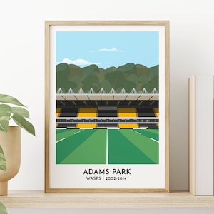 Wasps RFC Rugby Art Print, Adams Park Stadium in High Wycombe, Rugby Union Fan Ideal Birthday Present, Framed and Unframed Poster Sizes