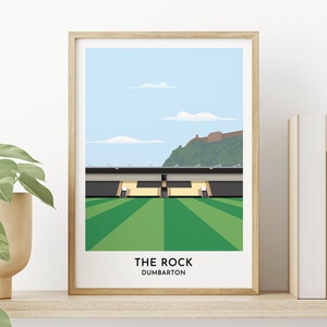 Dumbarton Fussball Stadion Kunstdruck, The Rock Fussballplatz Illustration, Broomhill FC Stadion Zeitgenössischer Druck