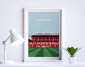 Manchester Utd Football Stadion Kunstdruck - Gerahmte oder ungerahmte Optionen - Geschmackvolles Fußballfan Geschenk für Ihn - personalisierte Textoption