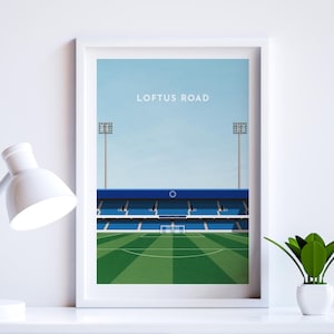 Stampa artistica dello stadio di calcio QPR Loftus Road - Scelta con o senza cornice - Regalo ideale per gli amanti del calcio - Consegna rapida nel Regno Unito