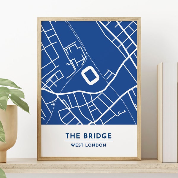 Chelsea Map Art Print, The Bridge Stadium Poster, Map Gift for Him Her, London Map Poster