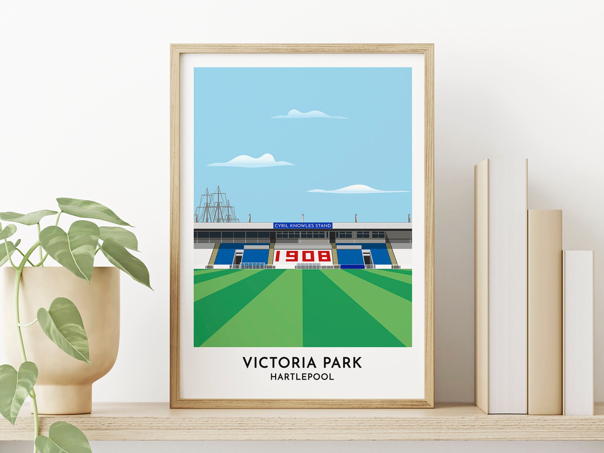 Hartlepool - Grafika z motywem Victoria Park - Sztuka stadionu piłkarskiego - Najlepsze prezenty dla niej - Najlepsze prezenty dla niego - Minimalistyczna sztuka ścienna - Grafika artystyczna