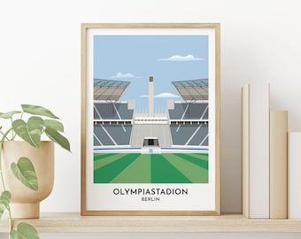 Ilustración del Estadio Olímpico de Berlín, estadio de fútbol de Alemania, tamaños de impresión A4, A3, A2 y A1