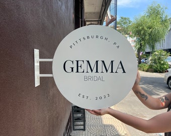 Blade sign - Custom Round Shop Sign -   Storefront Blade Sign - Wall Mounted Store Sign - Custom Aluminum Double side sign