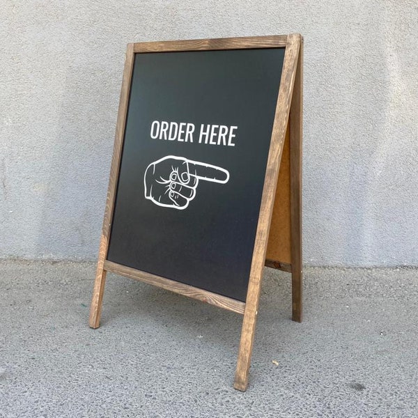 Custom A Frame Sidewalk Chalkboard Sign - Wood Sandwich Sign - Personalized Erasable Sign - Wedding Sign - Opening Hours -Frame Folding Sign