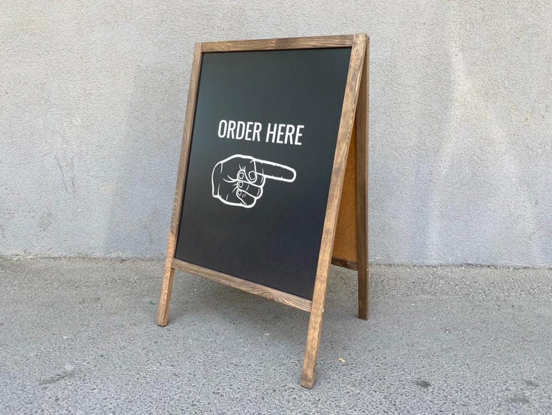 Custom A Frame Sidewalk Chalkboard Sign Wood Sandwich Sign Personalized Erasable Sign Wedding Sign Opening Hours Frame Folding Sign image 1