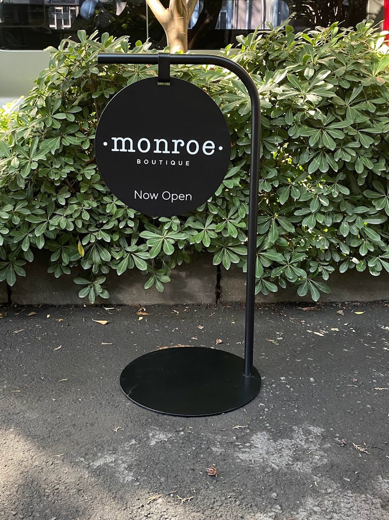 Standing Outdoor Sign Sidewalk Round Sign Pavement Signage Custom Metal Round Sign Personalized Small Business Sign Cafe Sign image 3