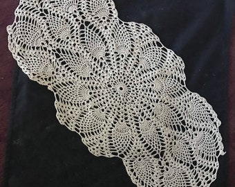 Oblong oval hand crocheted doily 12” x 24”